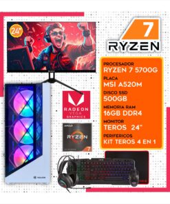 PC COMPLETA RYZEN 7 5700G, 16GB RAM, 500 GB SSD, MONITOR 24", KIT GAMER 4 EN 1