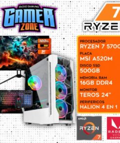 PC COMPLETA RYZEN 7 5700G, 16GB RAM, 500 GB SSD, MONITOR 24", KIT GAMER 4 EN 1