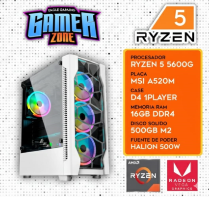 PC GAMER RYZEN 5 5600G, 16 GB DE RAM, SSD 500 GB