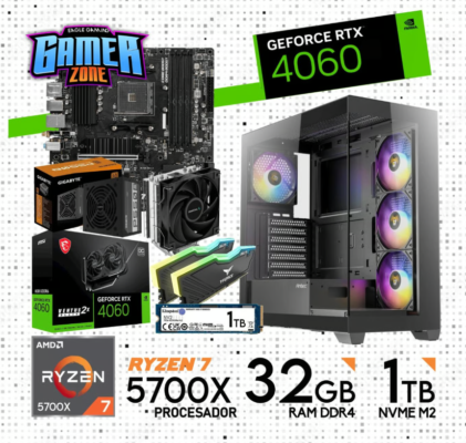 PC GAMER RYZEN 7 5700X, RTX 4060, 32 GB DE RAM, 1TB DE SSD