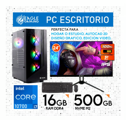 CPU INTEL CORE I7 10700, RAM 16GB, SSD 500GB + MONITOR 24 IPS, KIT LOGITECH