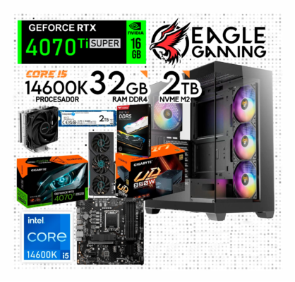 Computadora Gamer PC Core i5 14600K RAM 32GB SSD 2TB Gráfica RTX 4070 Ti Super
