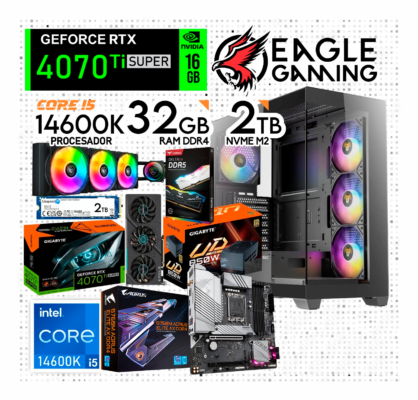 Computadora Gamer PC Core i5 14600K RAM 32GB SSD 2TB Gráfica RTX 4070 Ti Super