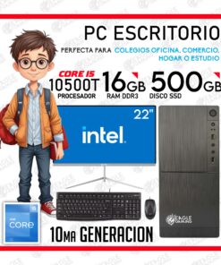 COMPUTADORA PC INTEL CORE I5 10500T, SSD 500GB, RAM 16GB, MONITOR DE 22 PULGADAS, KIT LOGITECH