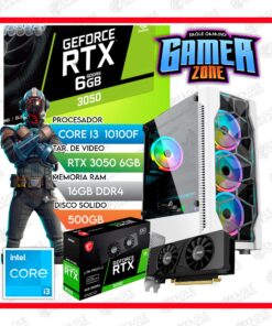 COMPUTADORA GAMER I3 10100F, RTX 3050 6GB, 16GB RAM, SSD 500GB