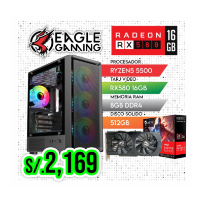 PC COMPLETA GAMING, RYZEN 5 5500, RX 580 16GB
