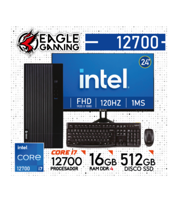 COMPUTADORA PC INTEL CORE i7 12700, 16 GB RAM DDR4, 512GB SSD - Monitor 24" con KIT LOGITECH