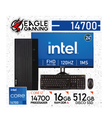COMPUTADORA PC INTEL CORE i7 14700, 16 GB RAM DDR4, 512GB SSD - Monitor 24" con KIT LOGITECH