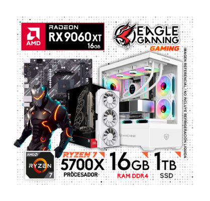 PC Gamer AMD RYZEN 7 5700X 5ª Gen + RAM 16GB DDR4 + SSD 1TB + RX 9060XT 16GB