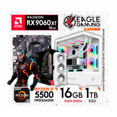 PC Gamer AMD RYZEN 5 5500 5ª Gen + RAM 16GB DDR4 + SSD 1TB + RX 9060XT 16GB
