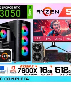 PC GAMER RYZEN 5 7600X + RTX 3050 6GB + 16GB DDR5 + SSD 512GB