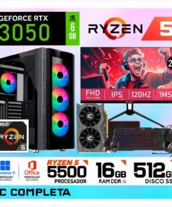 PC GAMER RYZEN 5 5500 + RTX 3050 6GB + 16GB DDR4 + SSD 512GB
